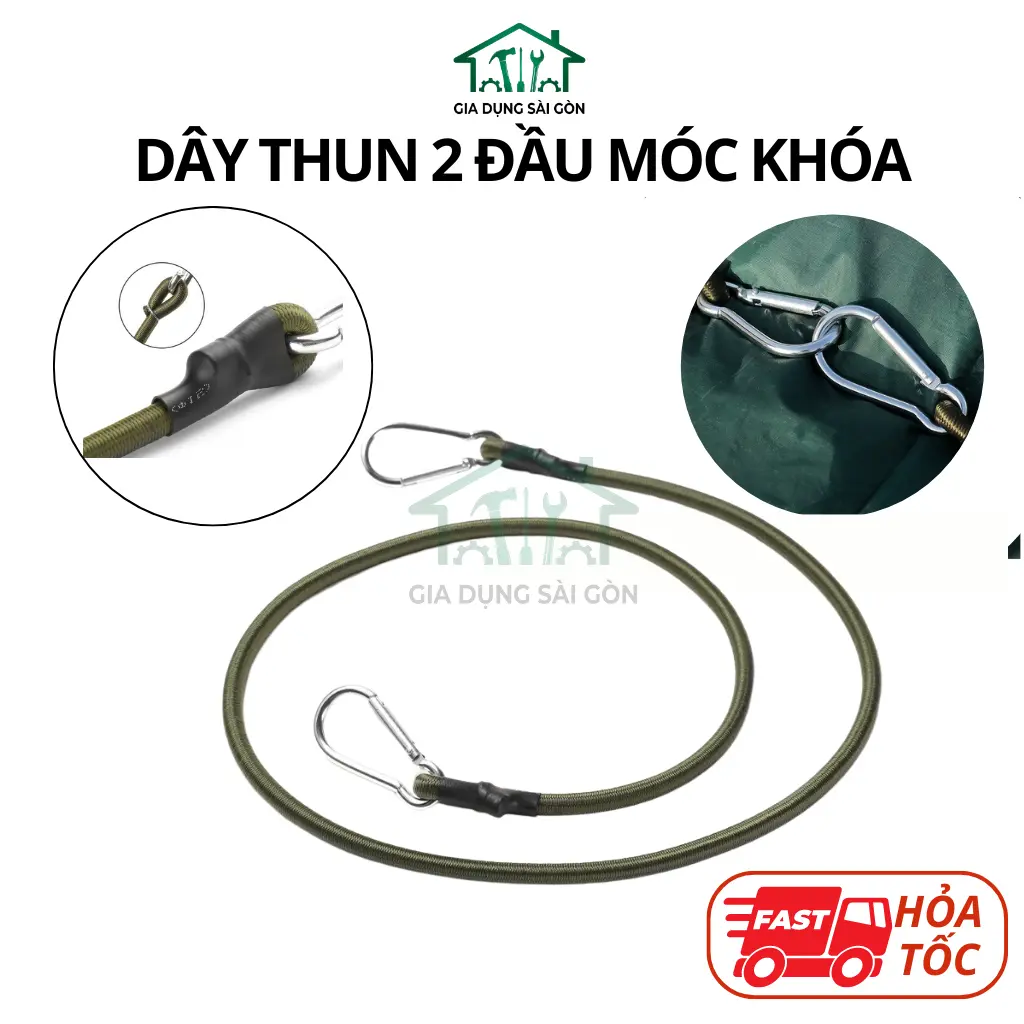 Dây thun 2 đầu có móc khóa thép chuyên ràng đồ, dây chun buộc hàng trên xe máy, dây thun tròn móc thép SGTOOLS