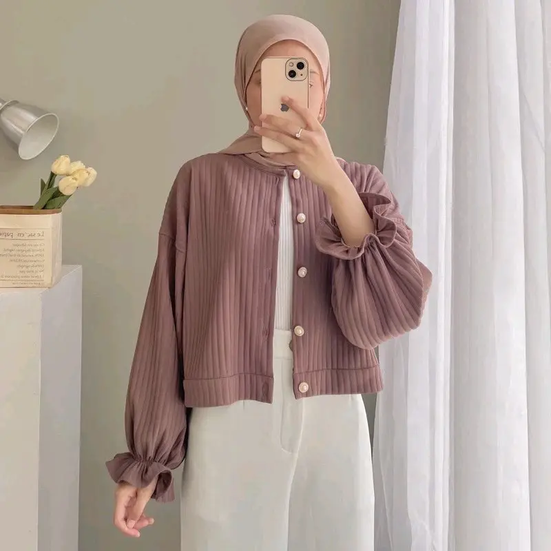Tania Crop cardy Knit - Outer Button Vintage Korea Cantik Fit Panjang Knitwear Wanita Kancing Cardigan Lembut Nyaman 4