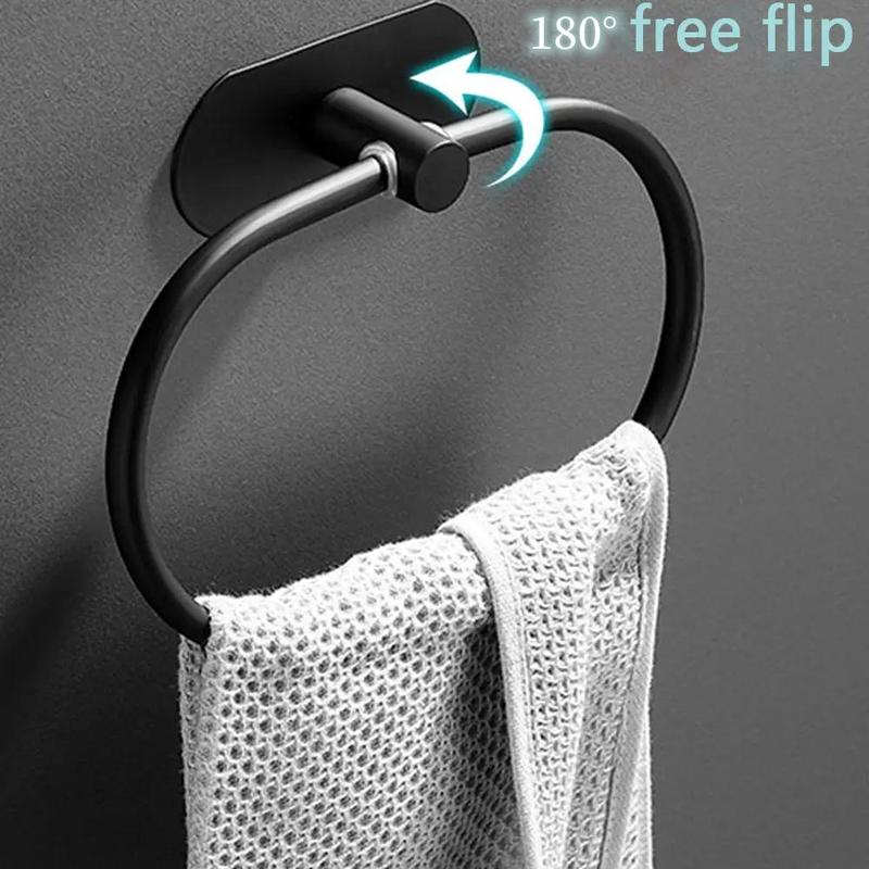 Product Introduction of Bathroom Towel Ring Holder, 1 Count Self Adhesive Stainless Steel Bathroom Towel Holder, Bathroom Gadgets for Home Use, Bathroom Accessories 8