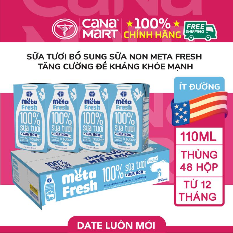 Thùng sữa tươi Nutricare Meta Fresh Ít Đường sữa non tăng cường miễn dịch (110ml) 100% sữa tươi bổ sung sữa non cho bé