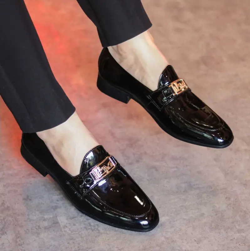 Giày Lười Da Nam Cao Cấp HOT TREND 2024 Chất liệu Da Bóng H.M, Phong cánh Hàn Quốc Shoes Đế Bằng Loafer  Cao Su 1