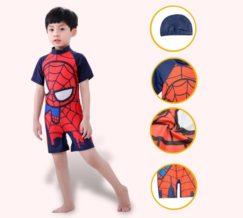 Đồ Bơi LiềnThân KÈM MŨ Cho Bé Trai Và Bé Gái Từ 10kg Đến Size Đại, Bộ bơi liền thân siêu nhân cho bé