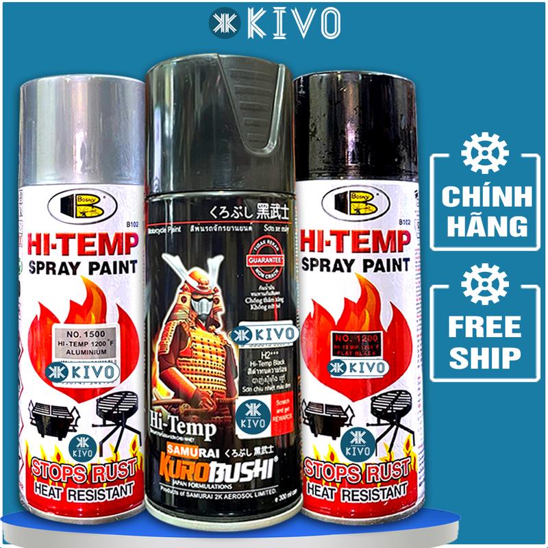 Sơn Chịu Nhiệt Sơn Pô Samurai /BOSNY Đen Mờ, Bạc CHÍNH HÃNG - Sơn Chống Cháy Samurai Phun Pô Xe - Sơn Xịt Pô Xe Máy, Oto Kivo