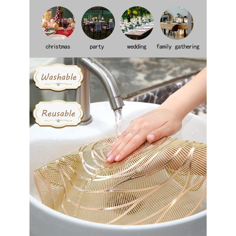 8pcs/set Gold Hollowed-out Rose Pvc Place Mats And Coasters, Washable, Easy To Clean, Wipeable, Slip-resistant, Heat-resistant, Suitable For Dining Table, Holiday, Wedding, Party Decoration Tableware 2