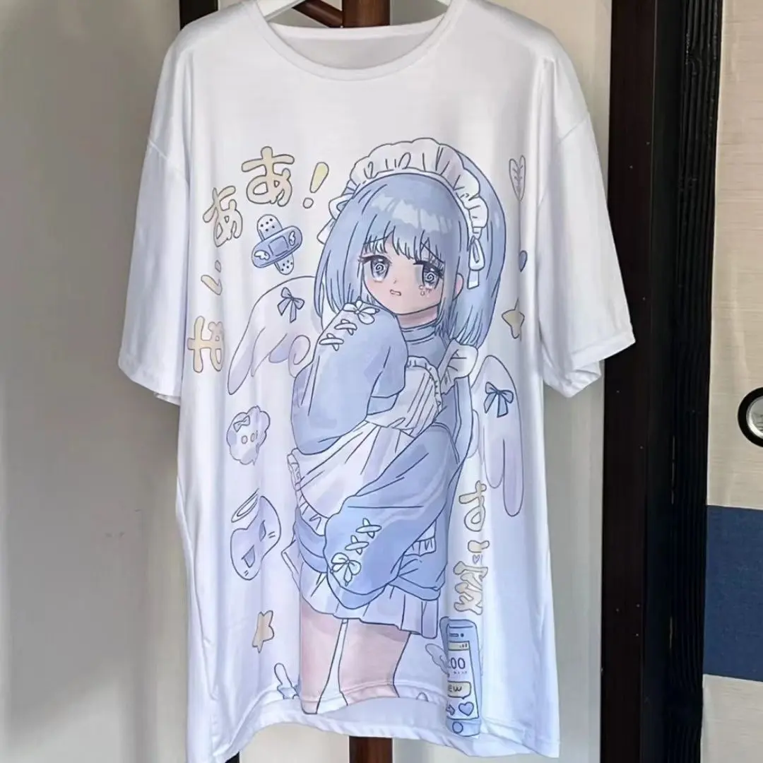 New Y2kt T-shirt Japanese Style Water Color Short Sleeve Soft Girl Summer Sub-Culture Two-Dimensional Loose and Cute Top