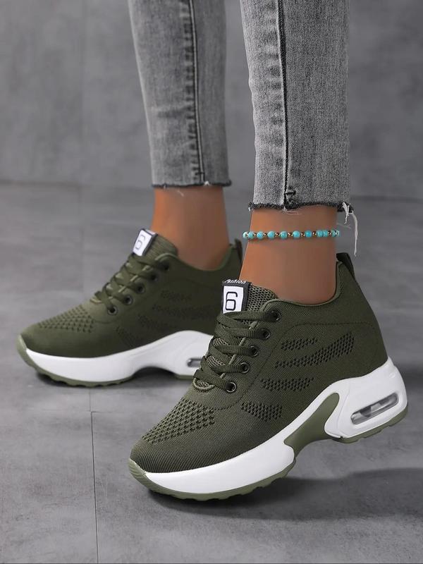 Women's Simple Design Plain Lace Up Round Toe Wedge Sneakers, Girl Casual Comfortable Letter Label Decor Wedge Trainers for Daily Footwear, Girlfriend Gifts 6