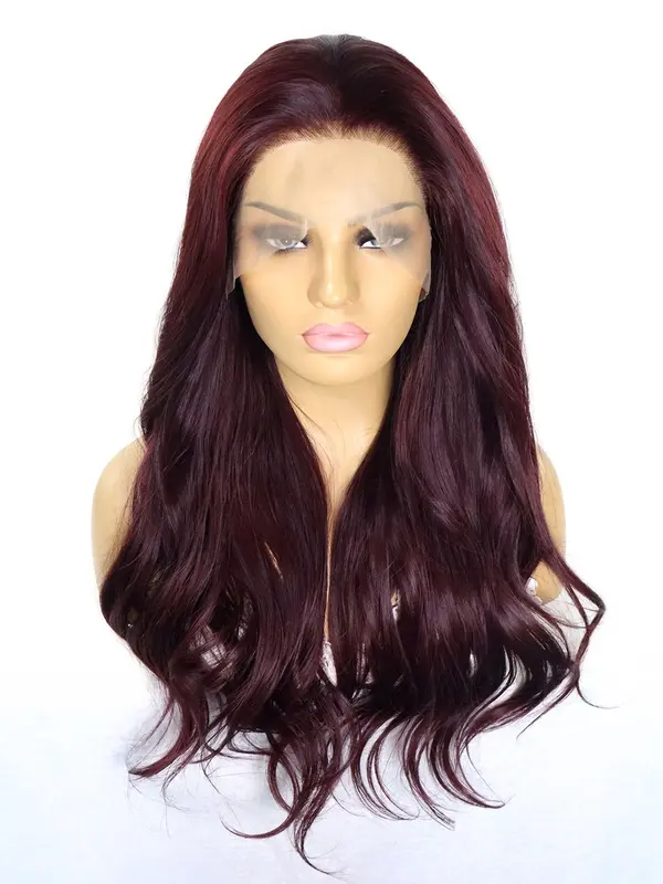 26 Inch Burgundy Long Wavy Wigs for Women, Gorgeous Fluffy Wigs without Bangs, Synthetic Lace Front Wigs for Party, Daily Use 2