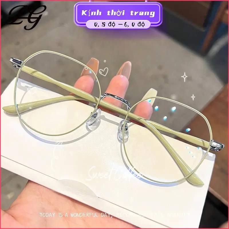 【Cận thị 0.5 đến 5.5 độ】Tròng kính chống bức xạ kính gọng tròn thời trang kính cận thị chống ánh sáng xanh cho nam và nữ 011 2
