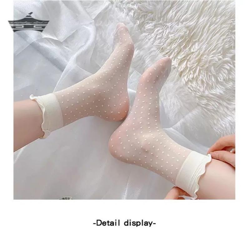 Tất cổ cao nữ phối bèo trong siêu mỏng màu kem be tất thoáng khí TAT01 2
