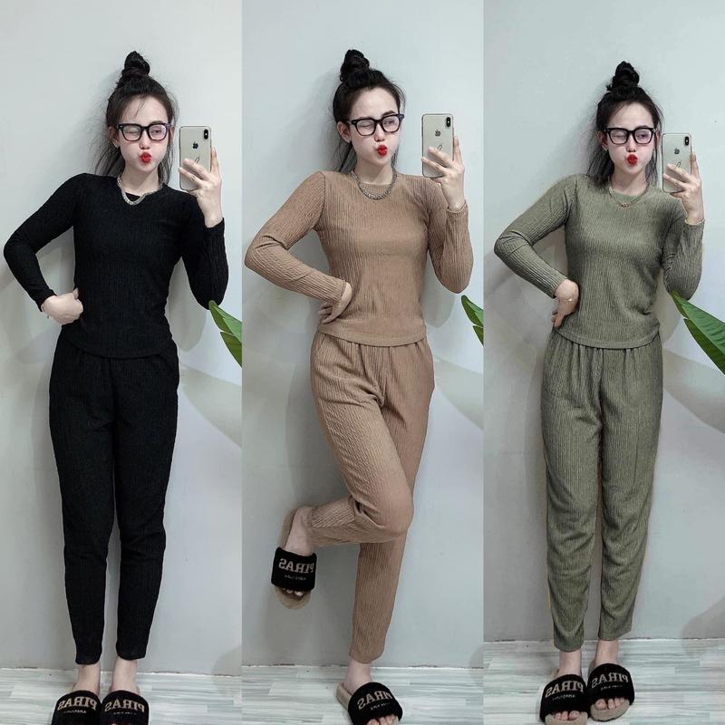 (size 40-80KG) SET ĐỒ giữ ấm, đồ dài thu đông,đồ BỘ Ủ KEM XÔP NHẬT TAY DÀI QUẦN DÀI Áo Nữ Women