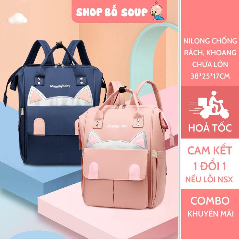 Balo bỉm sưɑ~ đa năng cho mẹ và bé,túi xách ba lô đựnġ đồ bỉm sưɑ~ tã cho bé sơ sinh hình Mèo cao cấp