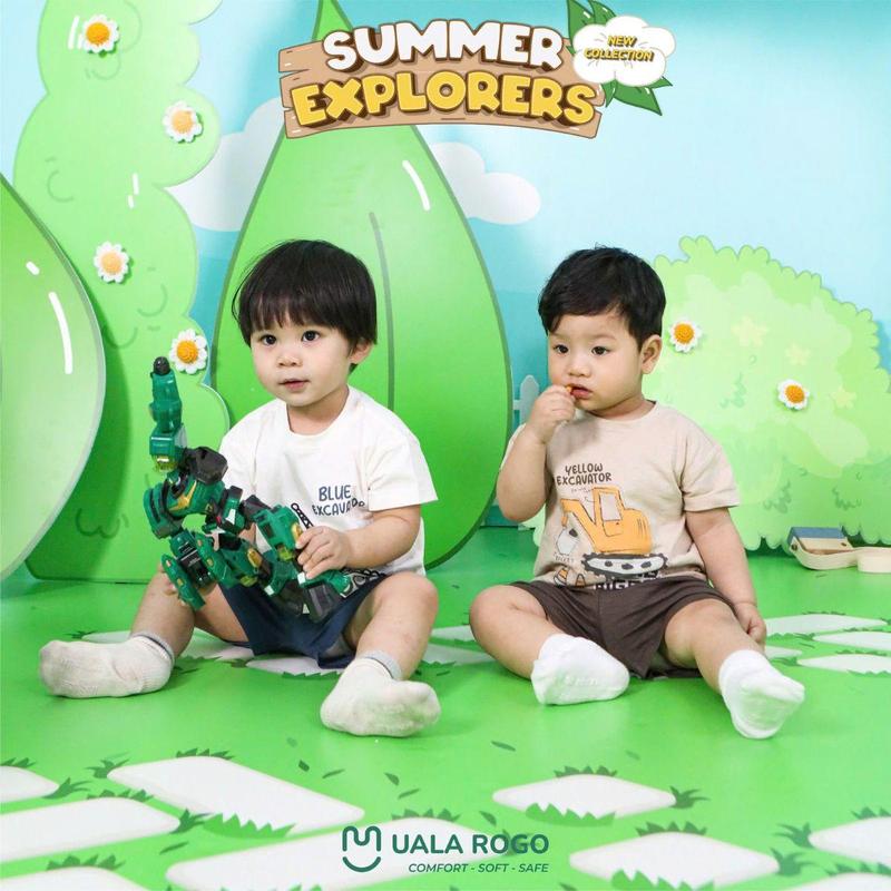 Product Introduction of Đồ bộ bé trai bé gái Ualarogo cộc tay mặc nhà 1-5 tuổi vải Cotton Sớ Gỗ thấm hút co giãn mềm mại 3829 57