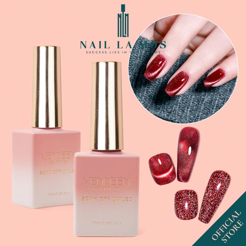 Sơn gel nhũ tone đỏ Vendeeni chính hãng 15ml - Sơn móng tay làm nail nhũ flash nhũ mắt mèo màu đỏ lẻ chai