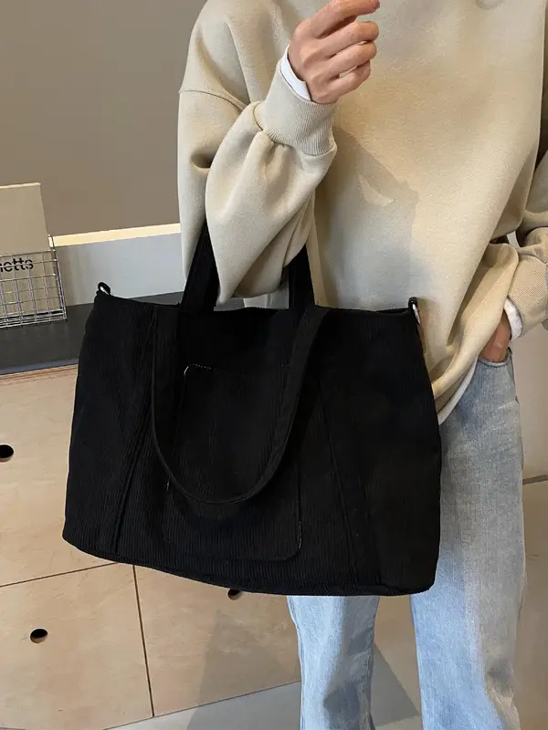 Women's Solid Color Corduroy Crossbody Bag, Fashionable Large Capacity Shoulder Bag for Daily Commute, Casual Trendy Versatile High-quality Daily Commuting Bag 4