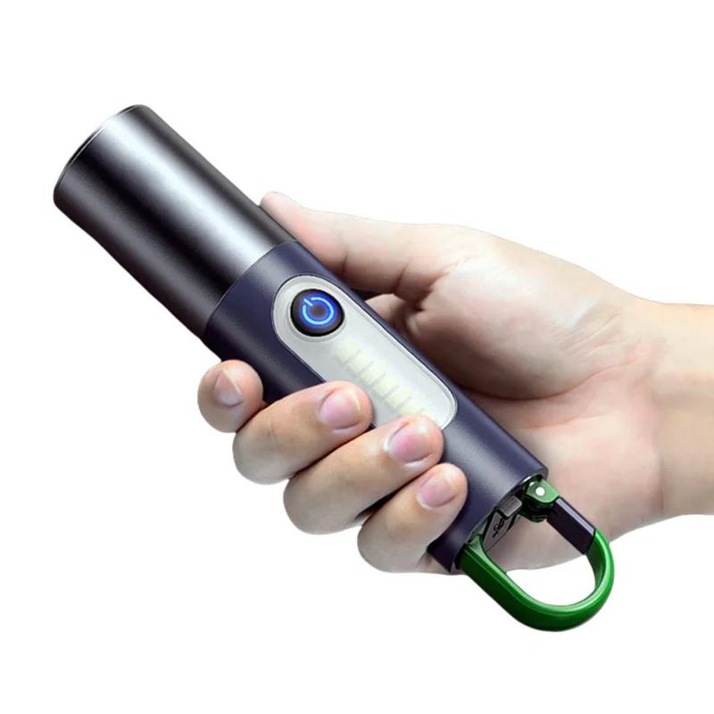 Product Introduction of Strong Light Zoom LED Flashlight P50/White Laser Lighting Torch USB Rechargeable Lantern Outdoor Portable Camping Lamp with Hook 1