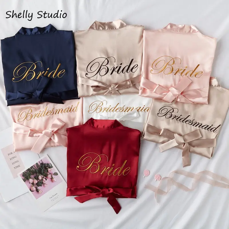 Bridal Robes Faux Silk Sleepwear Wedding Bride Pajamas