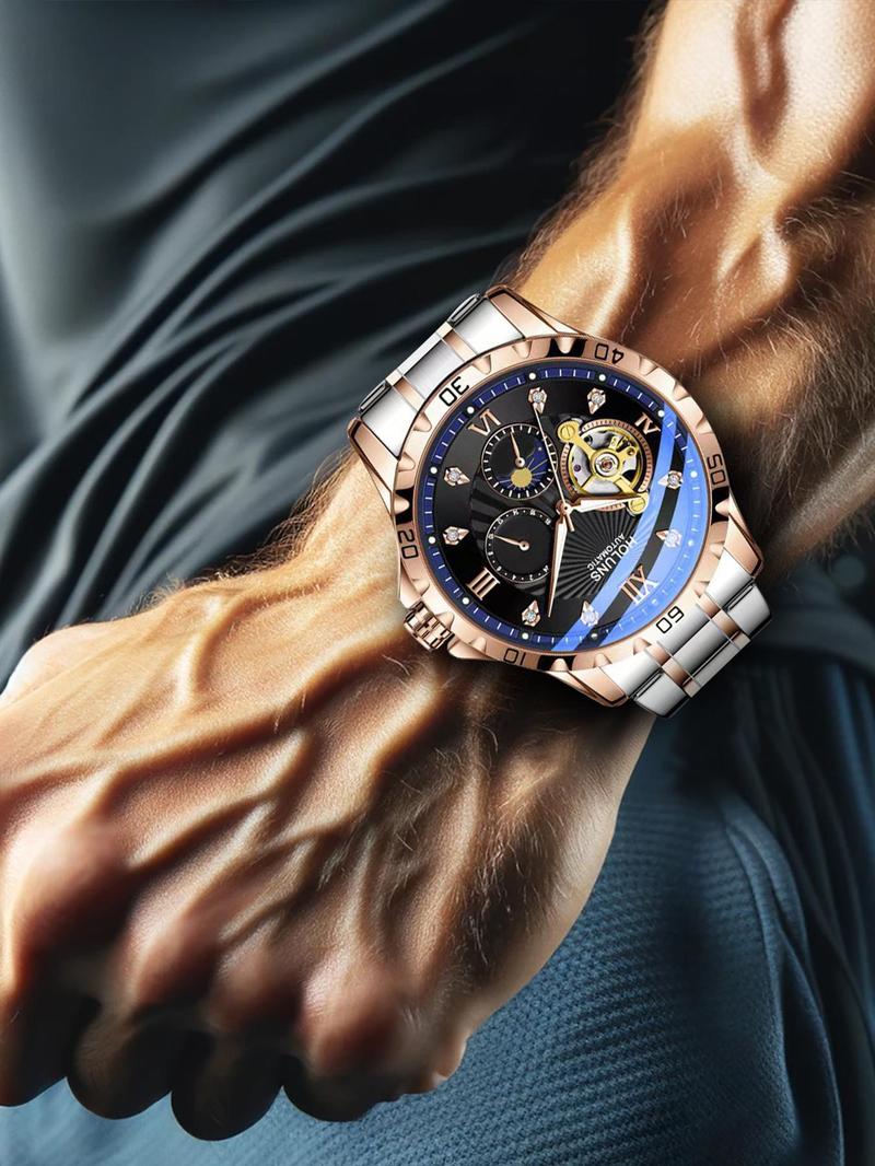 Product Introduction of Men's Business Fashion Hollow Out Design Mechanical Watch, Fashion Watch for Party, Daily Clothing Decor, Trendy All-match & Exquisite Watch for Birthday Gift with Box 3