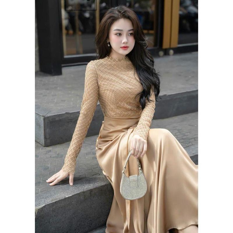 Váy Nữ MAY M127 Màu Nâu Tây- Đầm Nữ Dài Sang Chảnh Chuẩn MAY 0