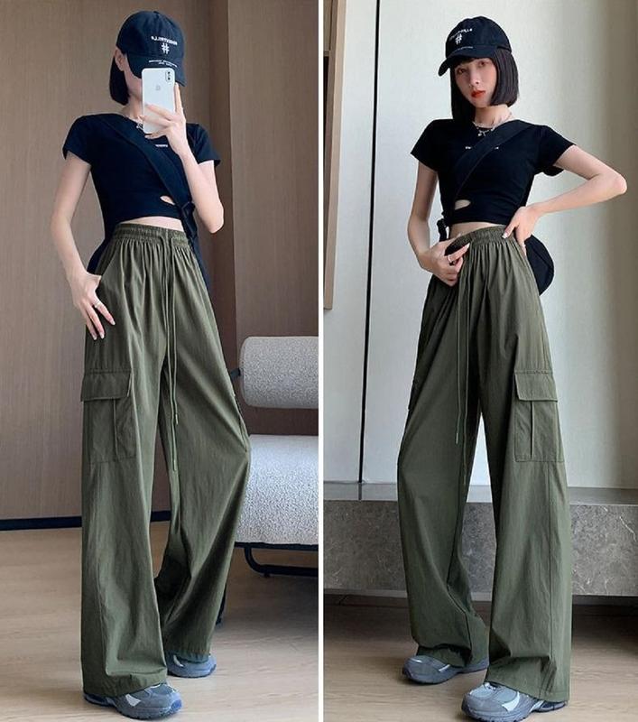 LQ006 Quần suông nữ 2025, quần thun lạnh eo cao, dáng thụng, kiểu quần hộp Pants Women Màu Đen