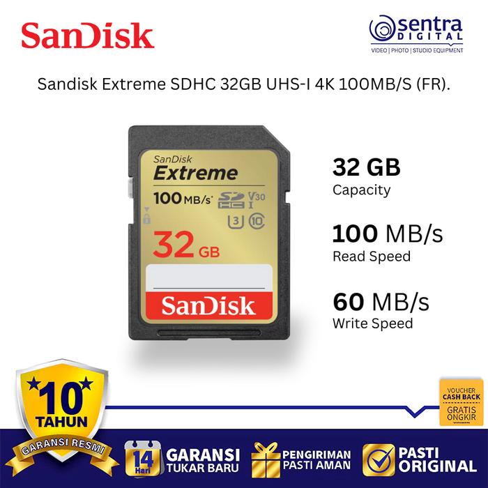 Gambar Sandisk Extreme 32GB SDHC Memory Card 100MB/s V30 UHS-I U3 High-Speed for DSLR Mirrorless dari Sentra Digital Kota Surabaya Tokopedia