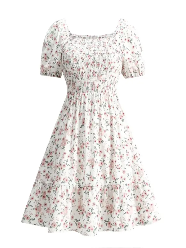 Women's Ditsy Floral Print Dress, Casual Boho Fashion Dress for Daily Holiday Vacation Wear, Bohemian Ladies Dress for Summer, Womenswear, Sundress 2