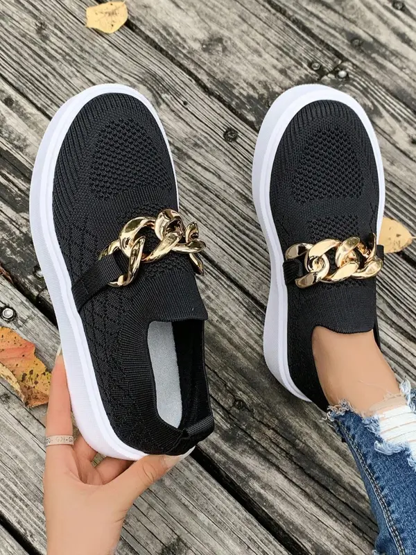 Women's Fashionable Chain Decorated Platform Sneakers, Casual Comfortable Sports Shoes for Daily Wear, Female All-match Round Toe Shoes for Daily Wear 5