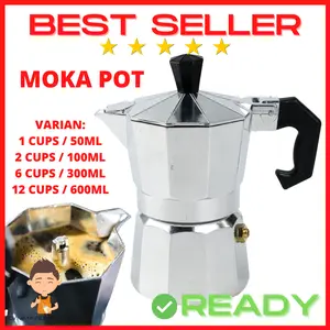 Mokapot  50 100 150 300 600 ml  Moka pot 1 2 3 6 12 cups - Espresso Maker Putih Aluminium Professional Barista Coffee Espresso Maker Alat Seduh Kopi