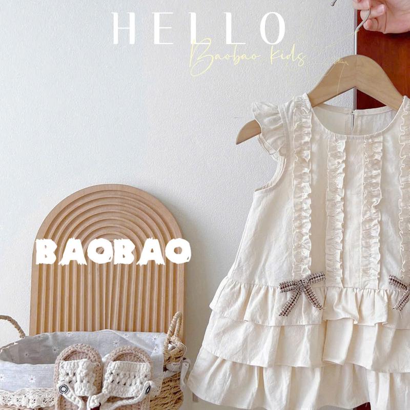 [BAOBAO-ODER] VÁY CỔ TRÒN TAY CÁNH TIÊN BÈO 2 TẦNG GẮN NƠ XINH XẮN CHO BÉ GÁI - M412 2