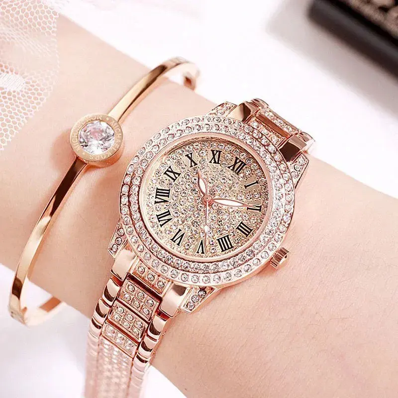 Bendian Watch Treasure Pot Watch Full Diamond Luxury Watch Women's Sky Star Steel Linked List Small Dial Watch Women's