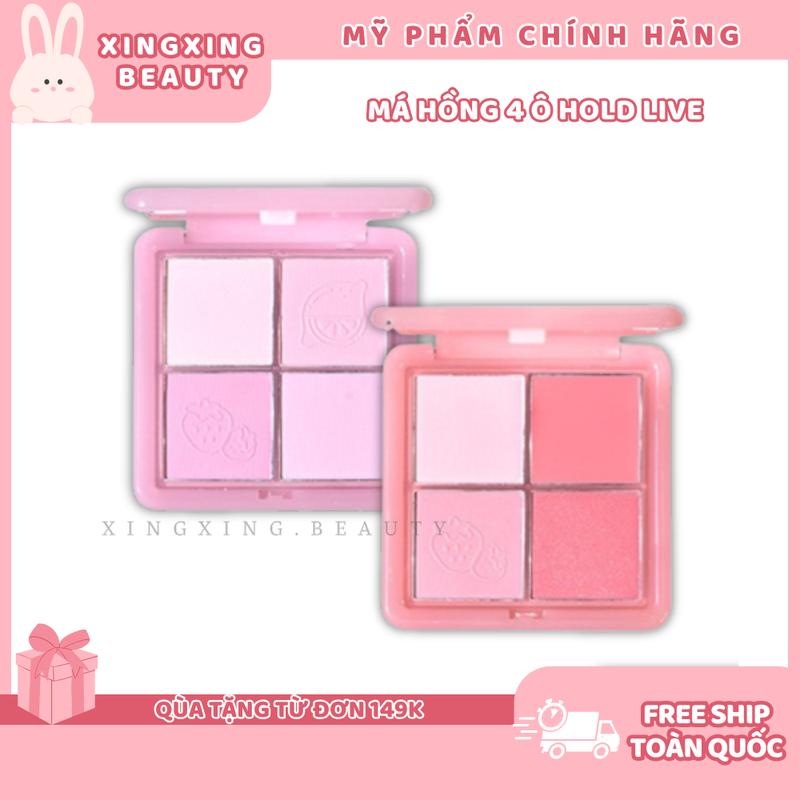 Phấn má hồng 4 ô  màu Hold Live Change On bảng má 4 màu tự nhiên nhiều tone lì bám màu tốt - HL707
