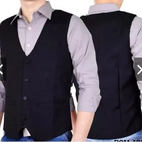 Rompi Jas Formal Pria Vest Pria  Rompi Jas pria Hitam Keren Polos Casual Katun 2