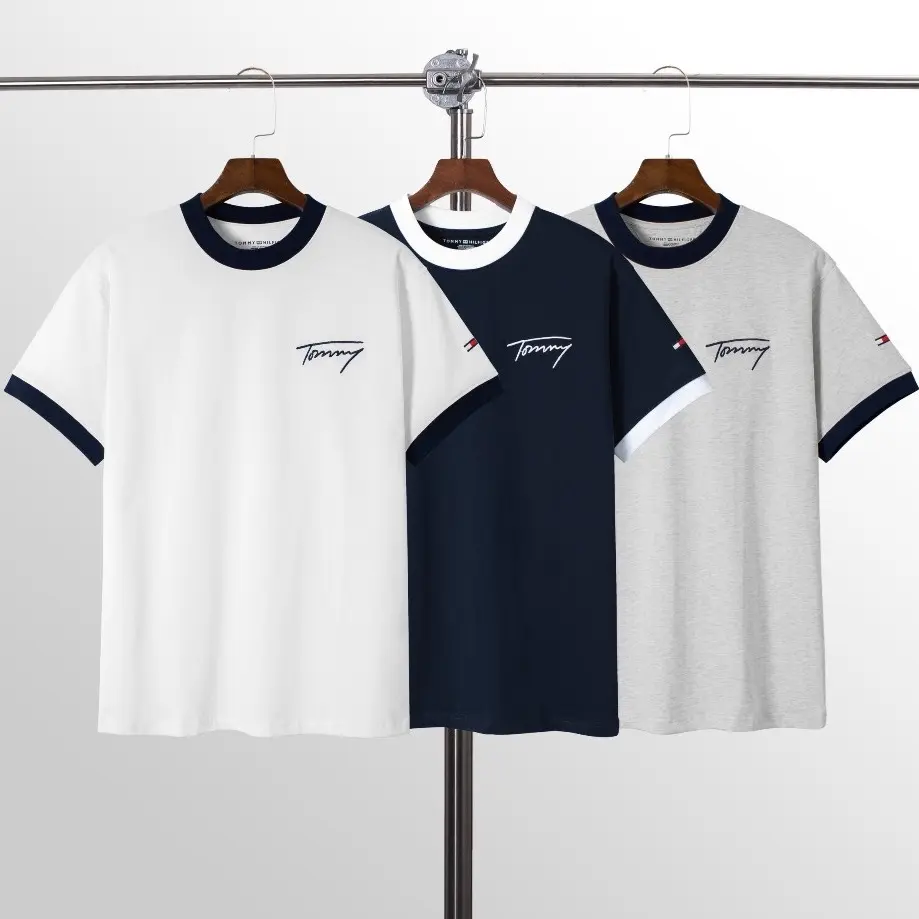 ￼Áo phông Thêu chữ Tôm my may bo tay vải ccotton dày mịn 270gsm mẫu mới 2024 Nam Cổ Tròn