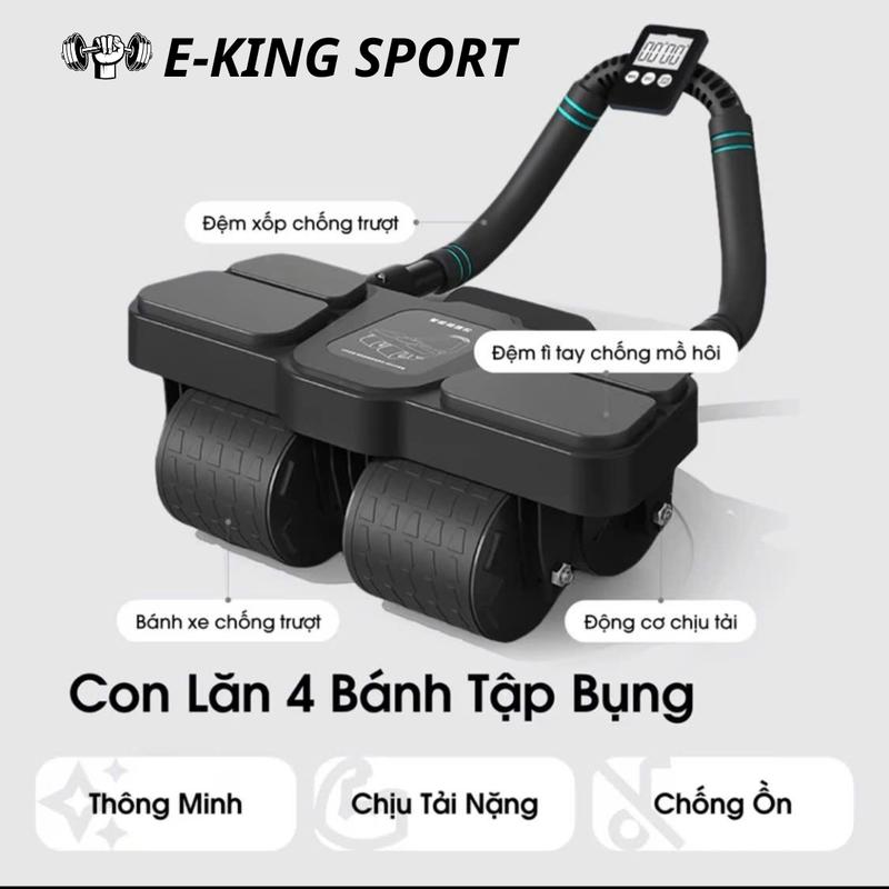 [E-King Sport][Kèm Kê Gối + Đồng Hồ]Con Lăn Trợ Lực Tập Bụng 4 Bánh Đàn Hồi Trợ lực Eo Gym Tập Gym Tập Thể Dục Tập Cơ Bụng