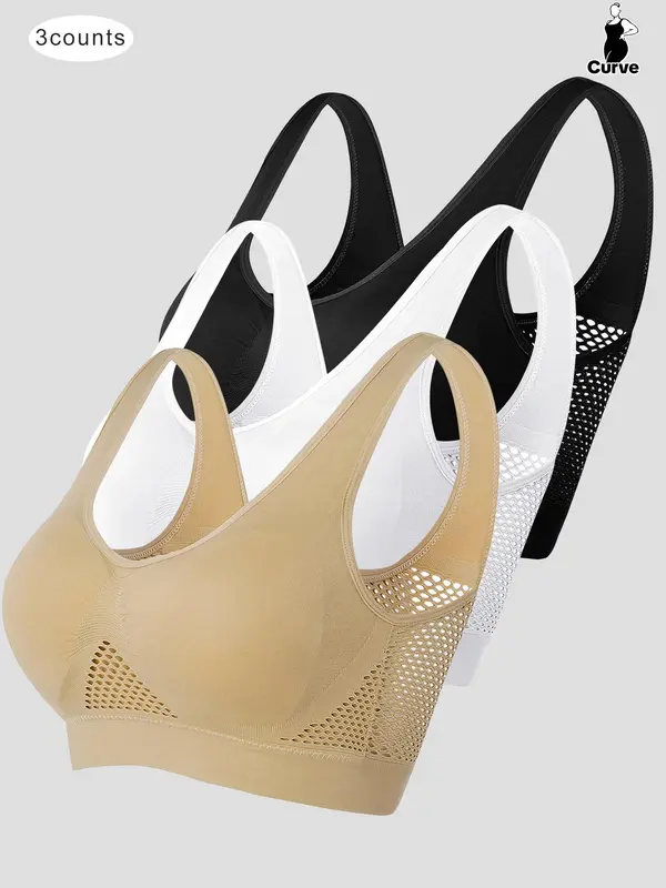 Plus Size Push Up Bra, Women's Breathable Comfortable Wireless Bra for All Seasons, Hollow Out Mesh Plus Size Bra for Women 4
