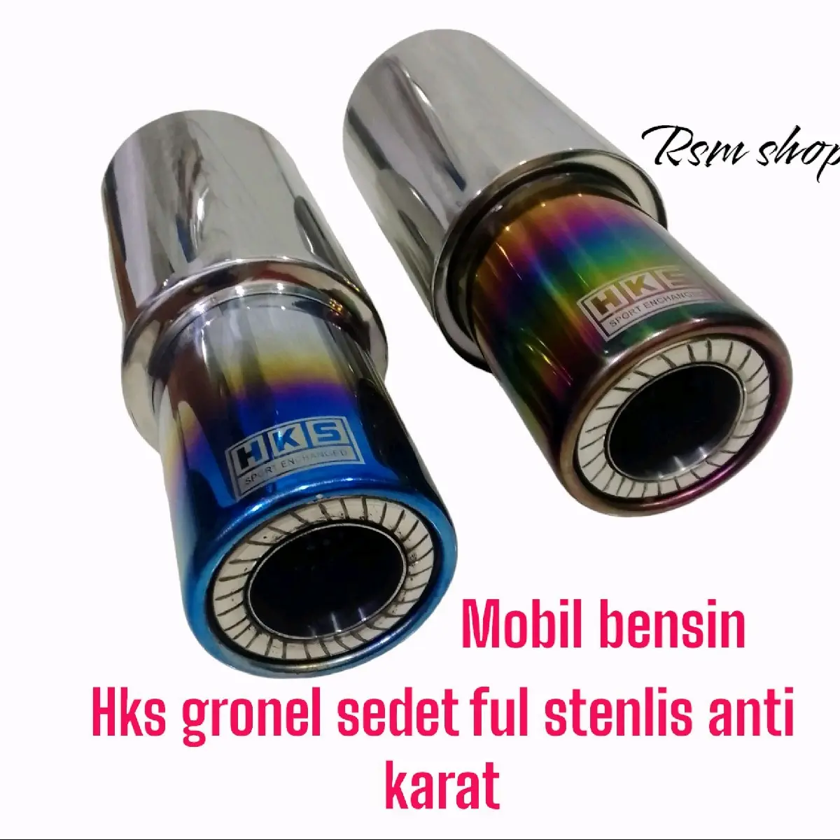 Knalpot Mobil Racing HKS Sedet Ful Stenlis Anti Karat, Suara Ngebas Ulem - Warna Biru Pelangi - Motorcycle, Bensin