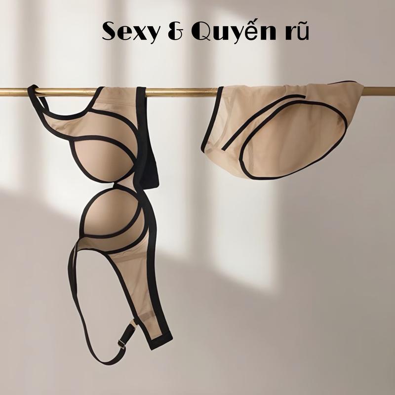 Bộ đồ lót ren lưới cao cấp set bra đệm vừa gom và nâng vòng 1 tạo khe sexy 6919 Nữ Kem Áo