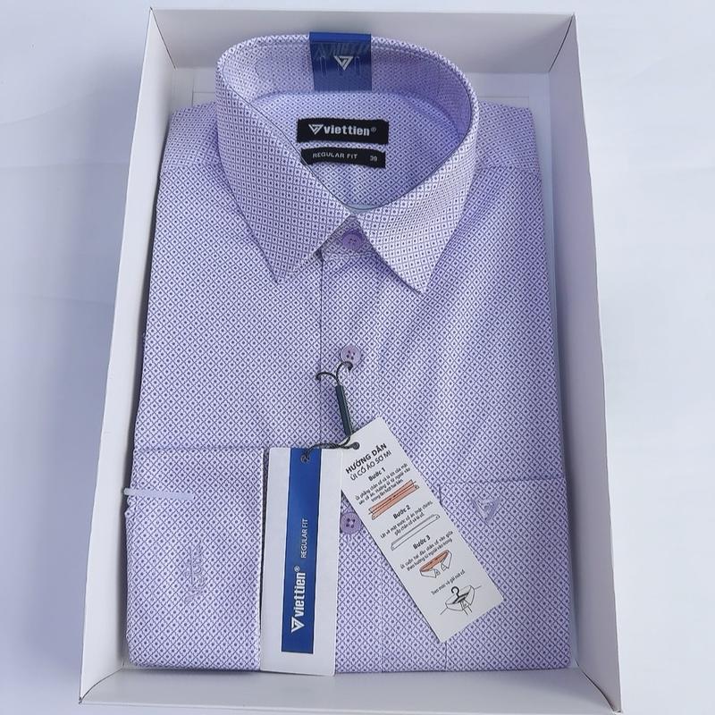 Áo sơ mi nam dài tay việt tiến phom Regularfit họa tiết tím (6491)