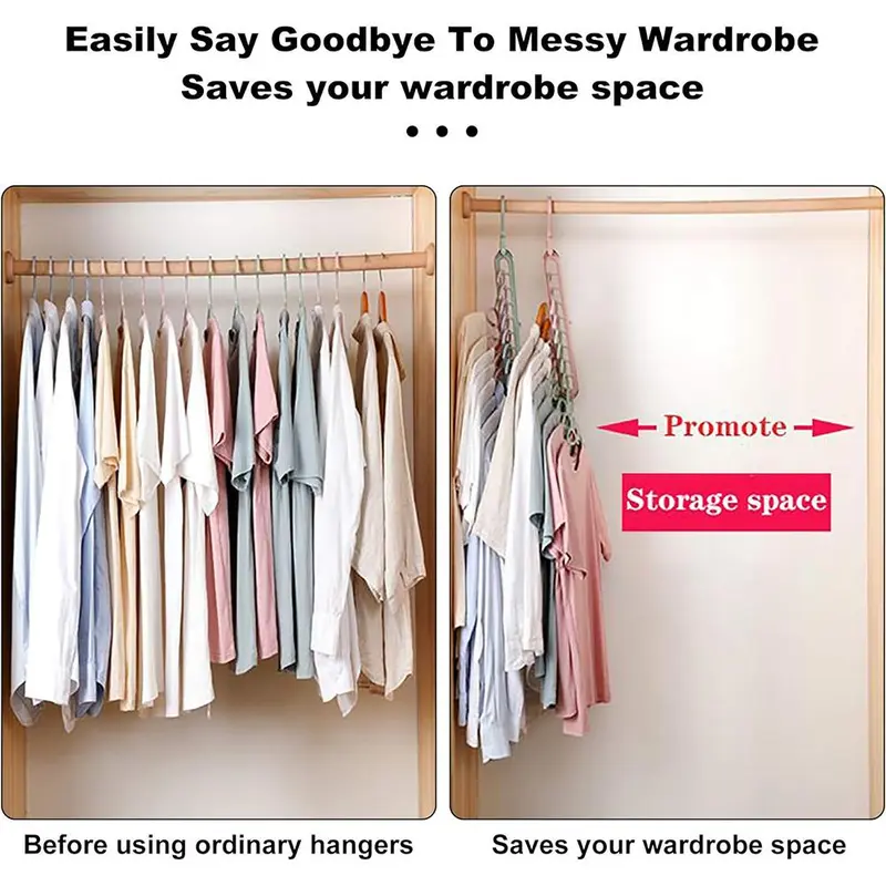 9 Holes Foldable Hanger, 6 Counts Space Saving Clothes Hanger, Clothes Organizer for Home Bedroom Wardrobe Dormitory, Hanging, Closet Organizer 4