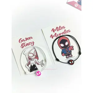 ( Free Box ) Gelang Couple Spiderman Miles Morales & Gwen Stacy Free Box Tali Waterproof Anti Air Satin Hitam Lembut Copel Super hero Into the spider verse