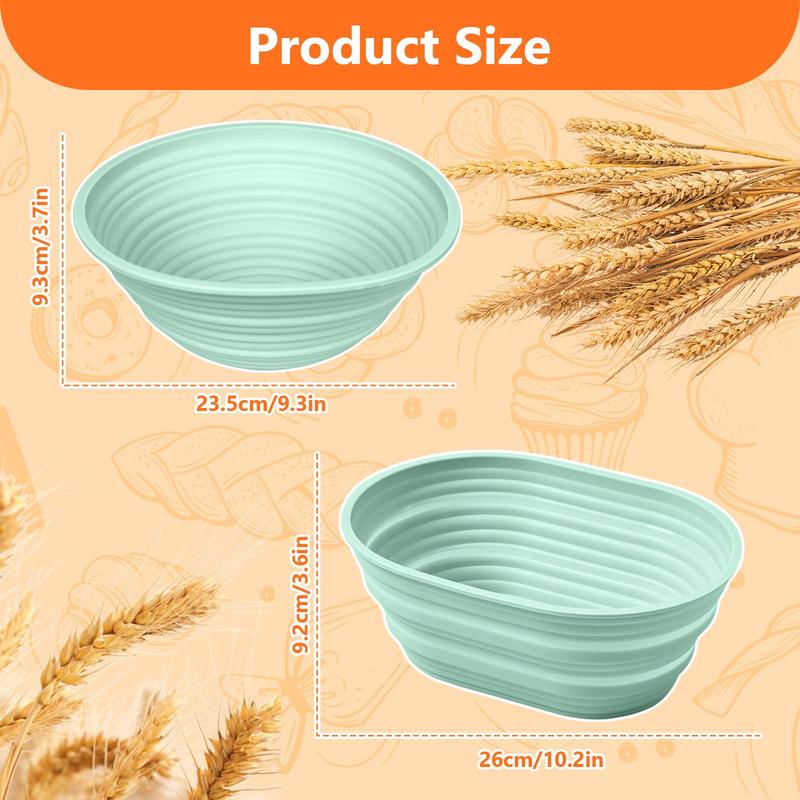 Silicone Bread Basket Set, 5 Counts/set Including Round & Oval Bread Basket & Baking Tools, Complete Set for Bread Making 4