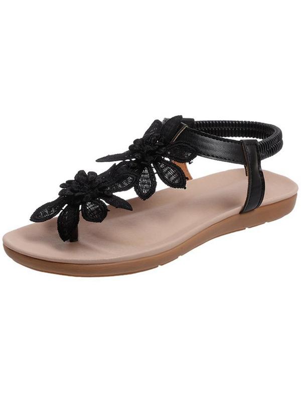 Women's Fashionable Flower Decorated Slingback Sandals, Casual Boho Style Flat Sandals for Beach Vacation, All-match Commuter Shoes for Work & Daily Wear 5
