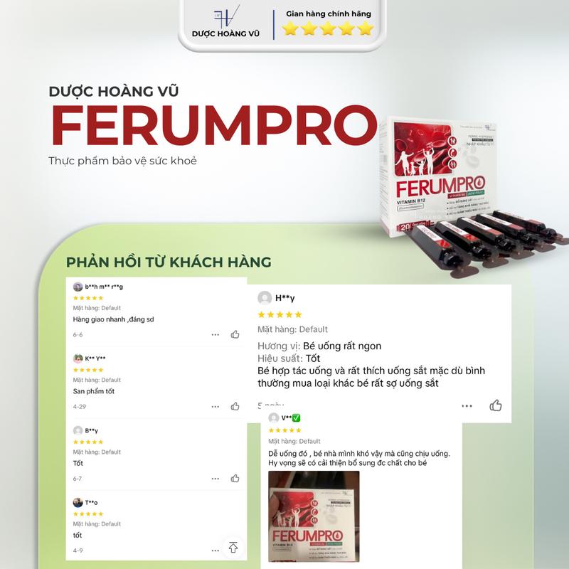 [DHV] COMBO 2 HỘP | Bù lại máu sau sinh FERUMPRO | Sắt hữu cơ không tanh, hấp thu nhanh, hỗ trợ tăng khả năng tạo máu - Kết hợp Vitamin C, B9, B12 | Hộp 20 ống 6