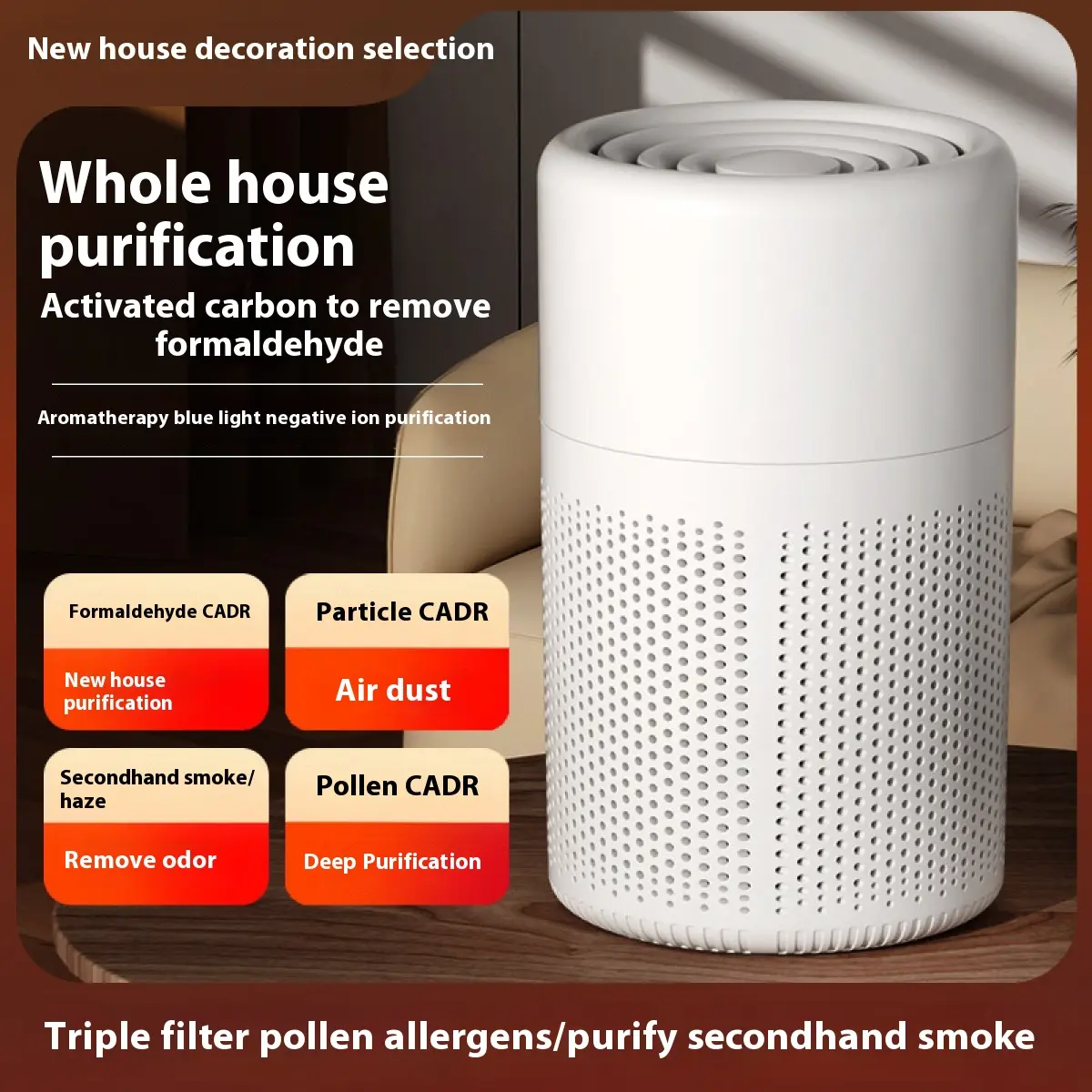 Air purifier smoke removal and smell removal household dormitory room formaldehyde removal and negative ion desktop purifier