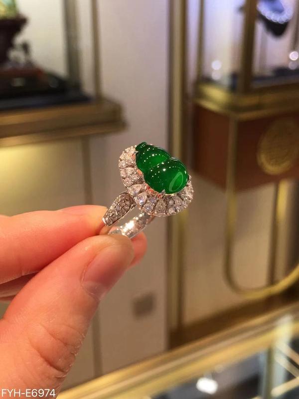 Product Introduction of Imitation Glass Type Emperor Green Gourd Ring Graceful and Fashionable Open End Adjustable with Diamond Ice-like Special-Interest Design 5