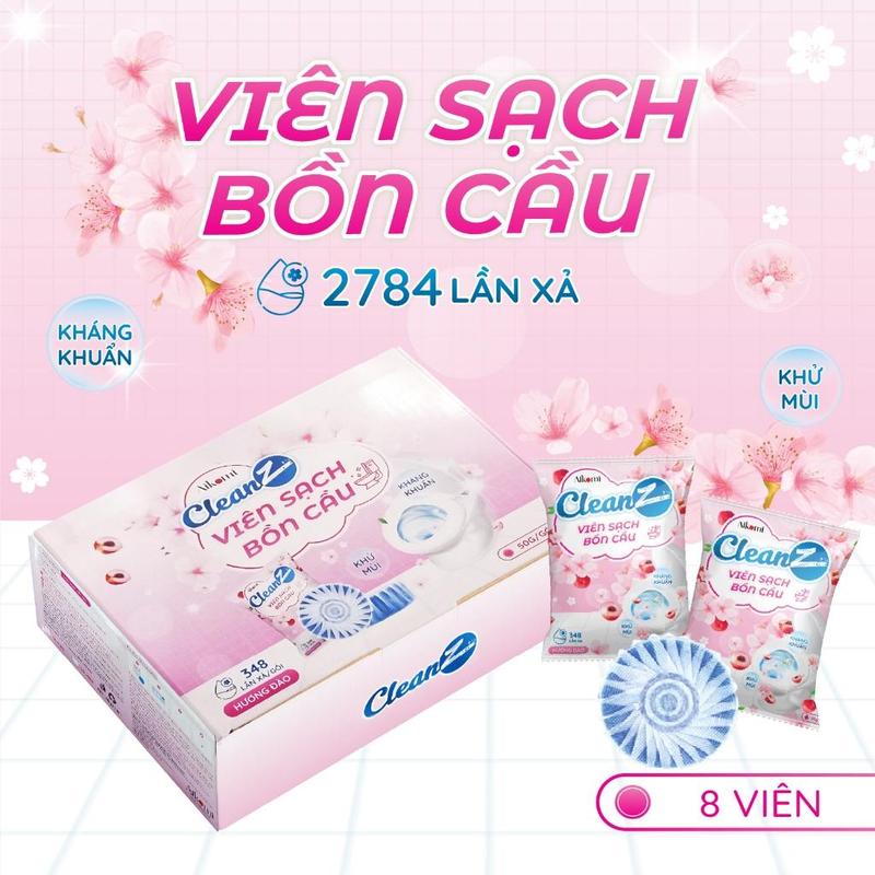 Hộp Combo 8 Viên thả làm sạch bồn cầu diệt khuẩn và tỏa hương thơm mát CleanZ hương đào thơm mát