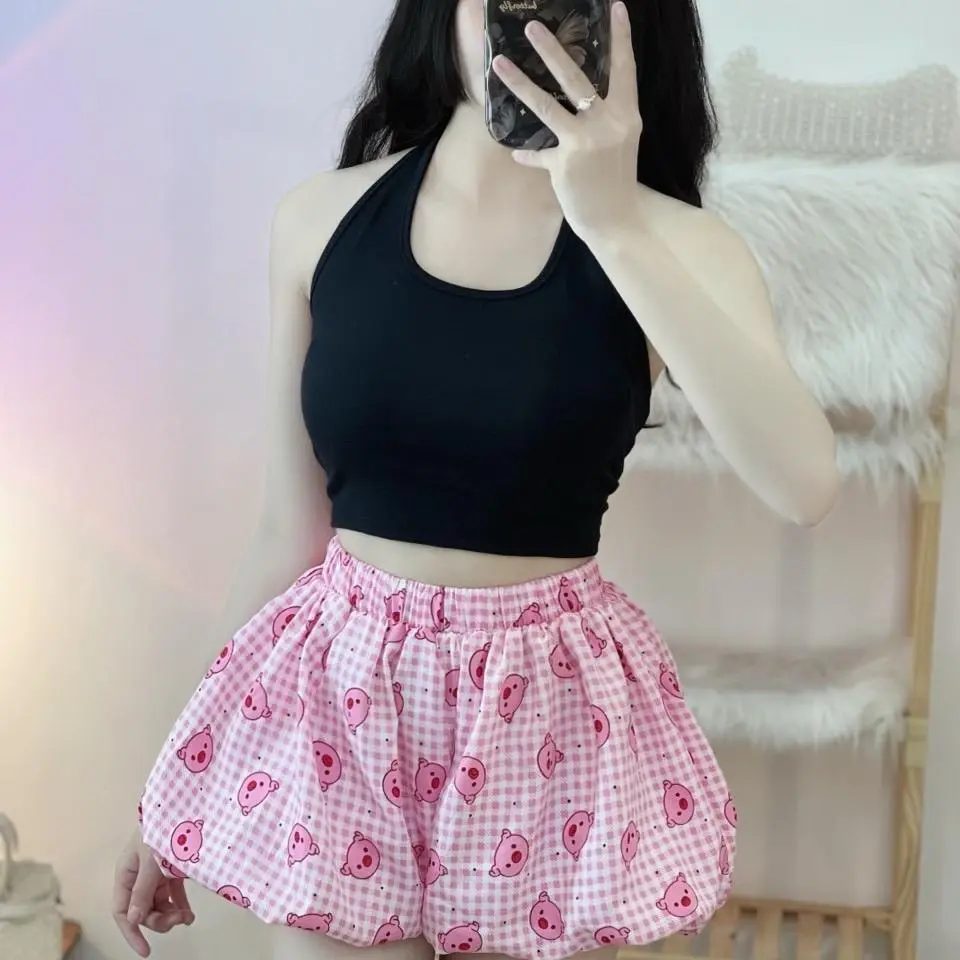 Quần đùi bí phồng 2 lớp nhiều màu hoạt hình <58kg chất liệu voan thun lưng giãn nhiều  Nữ Women Kem Voi Nhung Pants