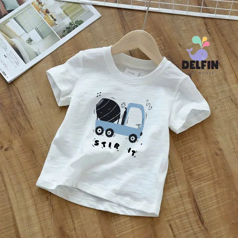 Áo thun bé trai Delfin Kids, chất liệu xược giấy, in hình xinh xắn, size 10-30kg 1