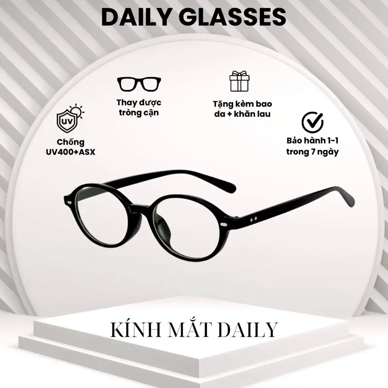 Kính mắt Daily-KM94-Dáng Oval trend y2k yêu thích,chất liệu nhựa Cao cấp,chống UV và ánh sáng xanh phù hợp với mặt nhỏ 0