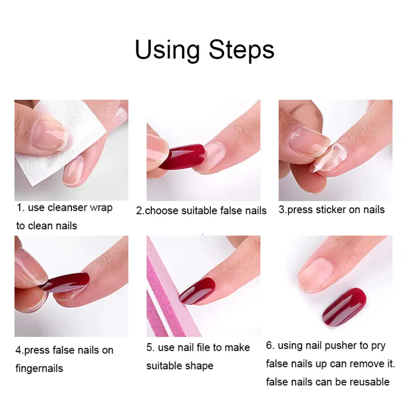 M-G169 French kotak Pendek Kuku Palsu / Fake Nail Free Lem Gel/Jelly dan Sticker Lucu 4