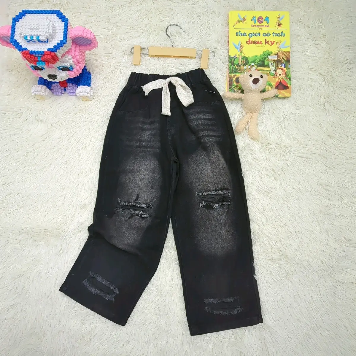 Quần bò xuông ống rộng rách cho bé gái, quần jeans xuông rách cho bé gái (19-50 kg) jean